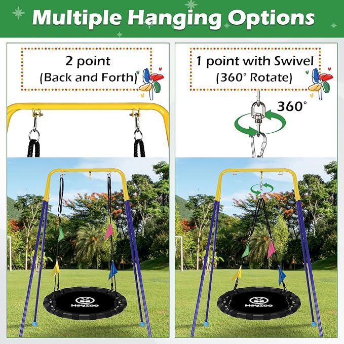 Saucer Swing, 40 Inch Swing Sets for Backyard and Outdoor Playground, 900lbs Weight Capacity, with 360 Degree Swivel, Gifts for Kids, Black