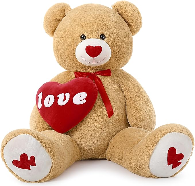 MorisMos Love Heart Giant Teddy Bear 4.3ft, I Love You Large Bear for Girlfriend, Soft Valentine Stuffed Animals Plush Gift for Boyfriend, Brown, 51Inch