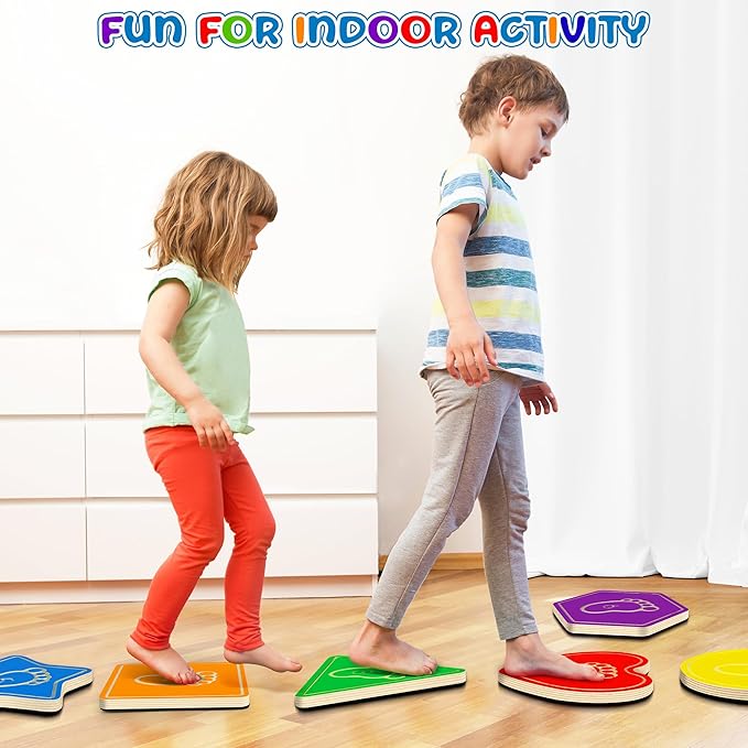 Wooden Balance Stepping Stones for Kids, Toddler Balance Beam Toy(Multi-Shape and Colored)