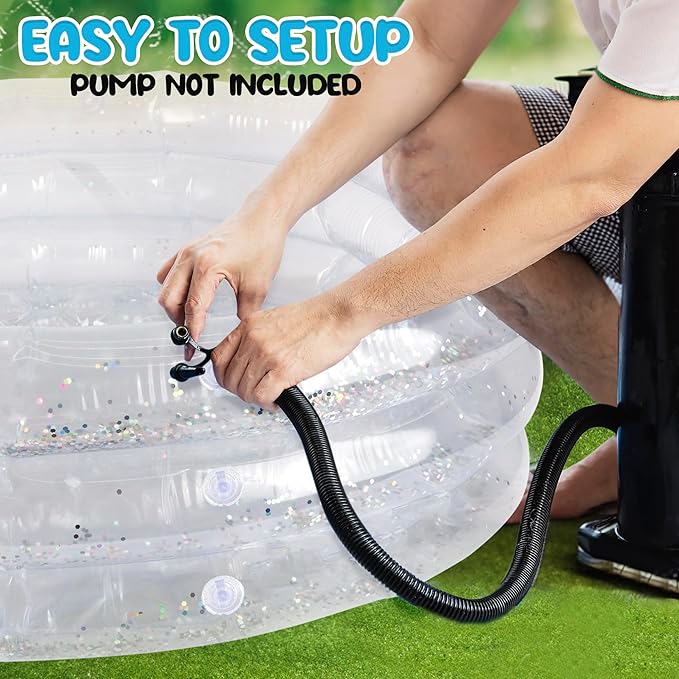 ArtCreativity Sparkly Inflatable Kiddie Pool for Kids 34"x10" - 3 Levels - Transparent Blow Up Baby Pool with Silver Glitter, Easy to Inflate Small Toddler Pools for Outdoor