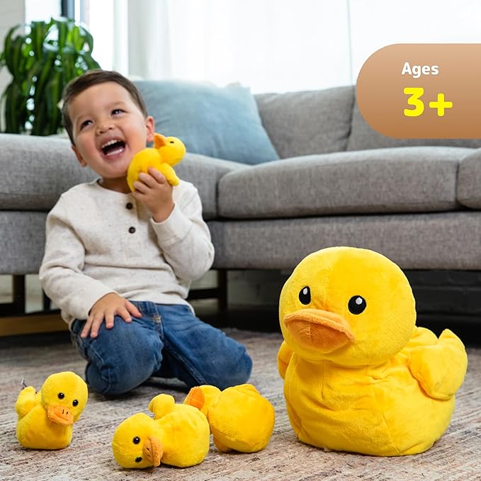 PREXTEX Plush Duck Toys Stuffed Animal with 5 Ducks Baby Stuffed Animals - Big Duck Zippers 5 Little Plush Baby Ducklings - Duck Plush Toys for Kids 3-5 - Duck and Duckling Toy - Gift for Duck Lovers