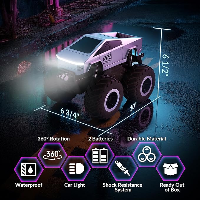STEMTRON Amphibious Remote Control Car Toys for Boys 2.4 GHz 1:16 All Terrain Off-Road RC Car Waterproof RC Truck Pool Toys Gifts for Kids