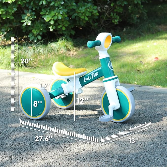 LOL-FUN Toddler Balance Bike for 1 to 4 Years Old Boys Girls Gift, 4 in 1 Baby Bicycle for 1 2 Year Old Kids Tricycle 3 Wheel with Easy Assembly Removable Pedal