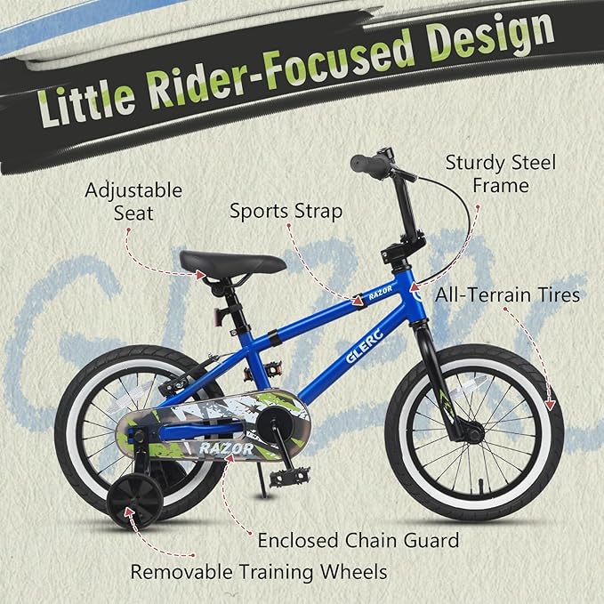 Glerc Kids Bike for Ages 1-8 Years Old, 12-16 Inch BMX Style Kids Bicycle with Training Wheels, Boys Bike for Children and Toddler, Multiple Colors