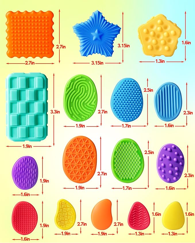 Sensory Fidget Toys for Kids Adults: 16 Pack Textured Silicone Worry Stones for Anxiety Relief, Sensory Stress Toy for Autism Kids Calming, Quiet Small Fidgets for Classroom Stocking Stuffers