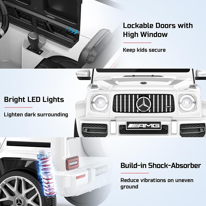 Licensed Mercedes Benz G63 Kids Electric Car, g Wagon 12V Ride on Car w/High Window, Remote Control, 3 Speeds, Music Player, Horn & LED Lights for Toddlers