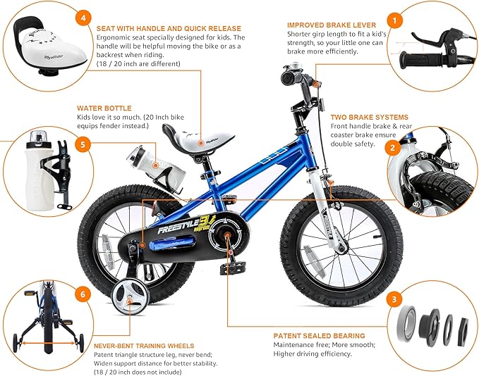 RoyalBaby Kids Bike EZ Balance to Pedal Dual Handbrake Toddlers Boys Girls Bicycle 12-20 Inch for Age 3-10 Years