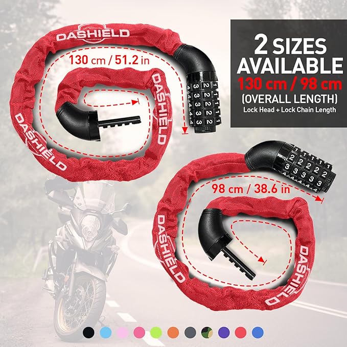 Bike Chain Lock Security 5 Digit Resettable Combination, 38.6 inches Heavy Duty Anti Theft Lock Chain for Bicycle, Motocycle, Scooter, Gate, Fence (Red, 3.2ft)
