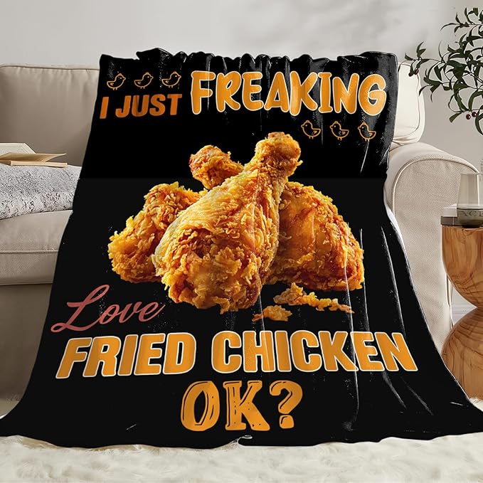 Fried Chicken Blanket, Fried Chicken Drumstick Flannel Throw Blanket, Cozy Fleece Soft Delicious Food Blankets Gift for Kids Couch Sofa Bed 50" x 40"