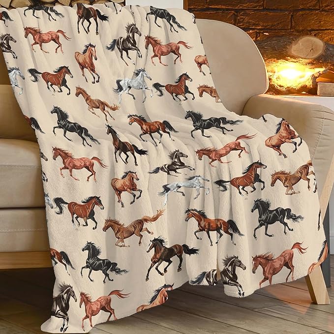 Horse Blanket Horse Throw Blanket Gifts for Girls Boys Kids Adults Women Men Super Soft Cozy Plush Fluffy Fuzzy Fleece Blanket Home Decor 50''X60''