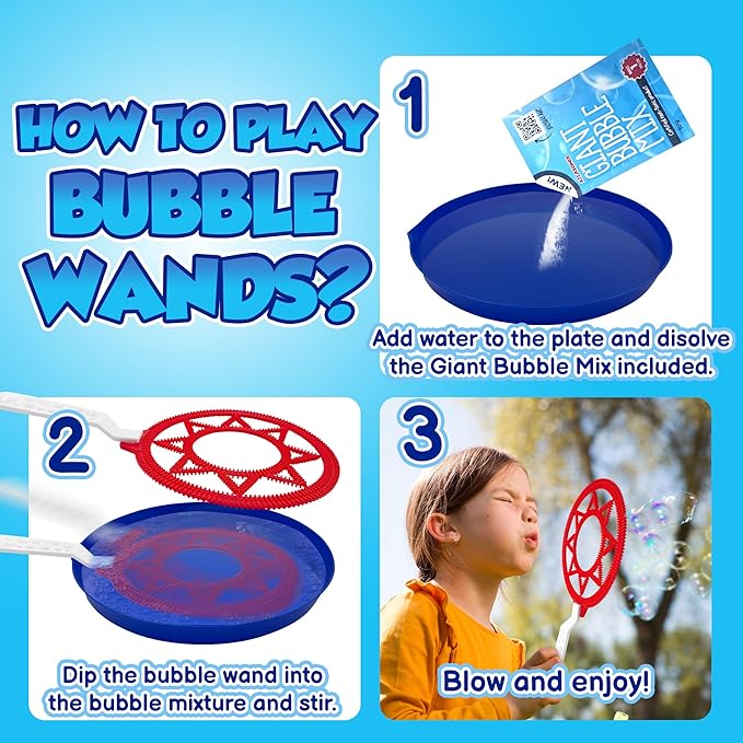 Giant Bubble Wands - Bubbles for Kids, Giant Bubbles, Bubble Toys, Large Blowing Rings, Variety Shapes Set for Big Soap Bubbles, Includes Huge Bubble Mix Solution Kit 11,19 Pack
