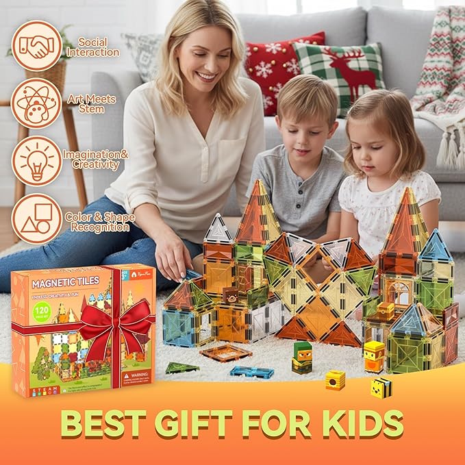 VigorFun Magnetic Tiles Building Toys Set for Kids Ages 3-5 4-8, STEM Construction Kit with 8 Magnetic Blocks, Educational Sensory Magnetic Toys Gifts for Toddler Boys Girls Learning Classroom