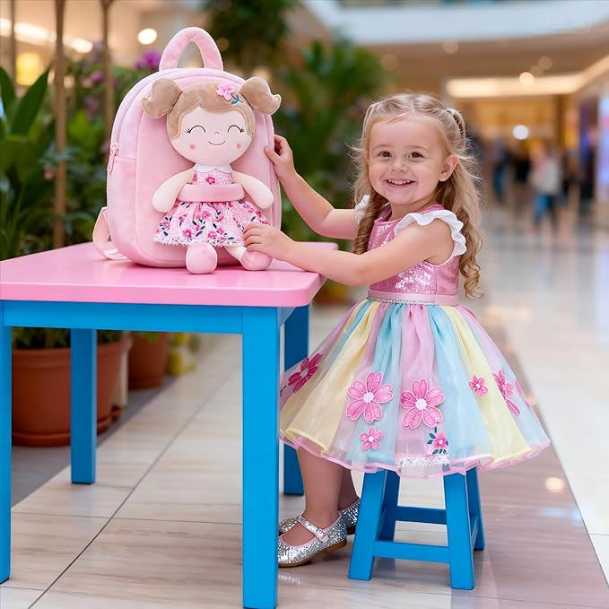 Gloveleya Toddler Backpack Baby Girl Gift Plush Bag Diaper Bag Plush Printed Sakura Backpack