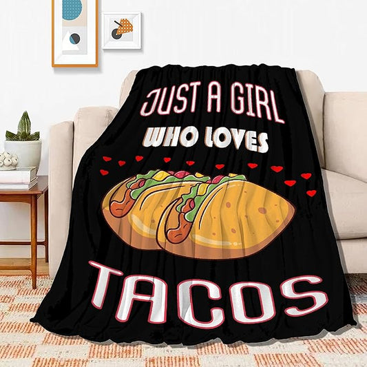 Just Girl Who Loves Tacos Blanket Soft Blankets and Throws Flannel Cozy Lightweight Quilt Gift Perfect for Bed Sofa Couch-80 x60 Large for Adult