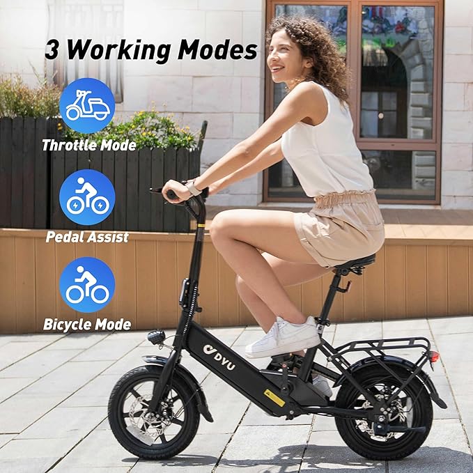 DYU Electric Bike for Adults Teens, Folding Electric Bicycle,Commuter City E-Bike with 350W Motor and 36V 7.8Ah Battery,3 Levels Assist, Dual Disc Brakes