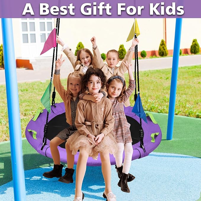 48 inch Tree Swing, Larger Saucer Flying Swing for Whole Family, 900lbs Weight Capacity, with Adjustable Hanging Straps, for Outdoor Playground, Purple