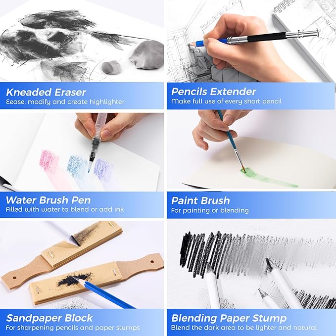 133 Pack Drawing Set Sketching Kit, Pro Art Supplies with Sketch Book, Coloring Book, Watercolor Pad, Black Paper Pad, Graphite Colored Charcoal Watercolor & Metallic Pencils, for Artists Adults Kids