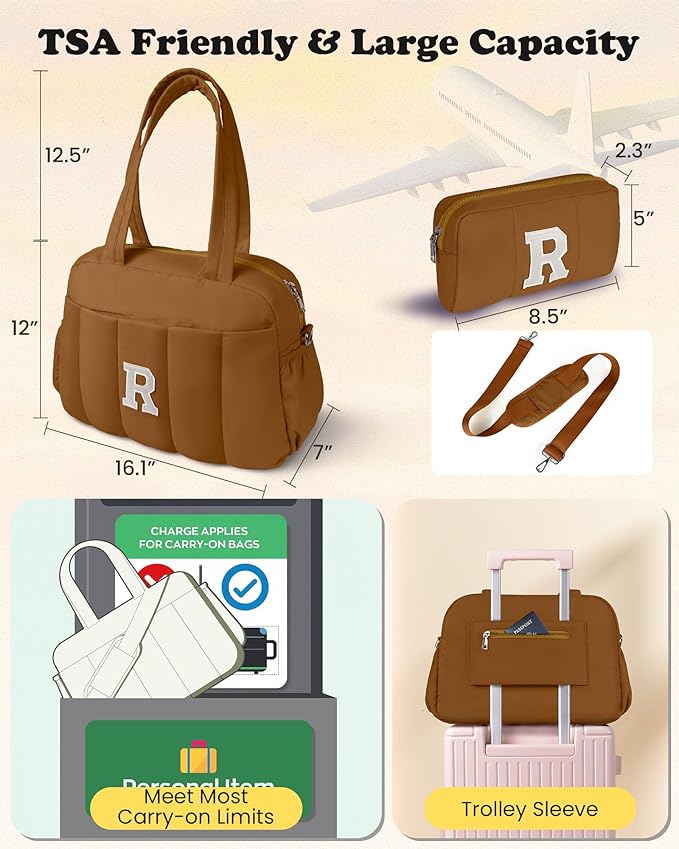 Gifts for Women-Holiday Stuff-Duffle Bag with Letter, Carry On Bags for Women，Overnight Bag with Wet Pocket，Lightweight Travel Bags Personalized Gym Tote with Makeup Pouch