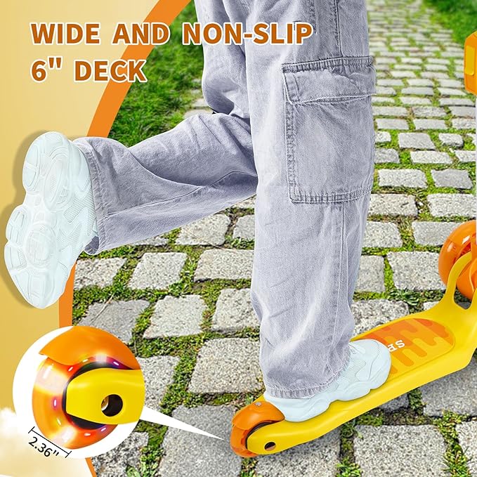 GLAMUP Kids Kick Scooter 3 Wheels, Kids Scooter Height Adjustable Handlebar, Lean-to-Steer System & Easy-Folding Mechanism, Ages 3-14 Boys and Girls