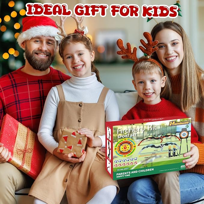 2 Pack Bow and Arrow Set with 29in Large Dart Board, LED Light Up Archery Set for Kids with 20 Suction Cup Arrows&12 Sticky Balls Standing Target Indoor Outdoor Toys Must Have for Boys Girls 3-12 yo