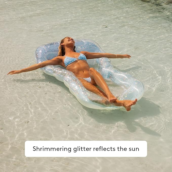 FUNBOY Clear Inflatable Mesh Pool Lounger Mesh Water Hammock with Built-in Pillow 70" Pool Hammock Float for Adults Swimming Pool Accessories & Tanning Pool Lounger Float for Pool Party & Summer