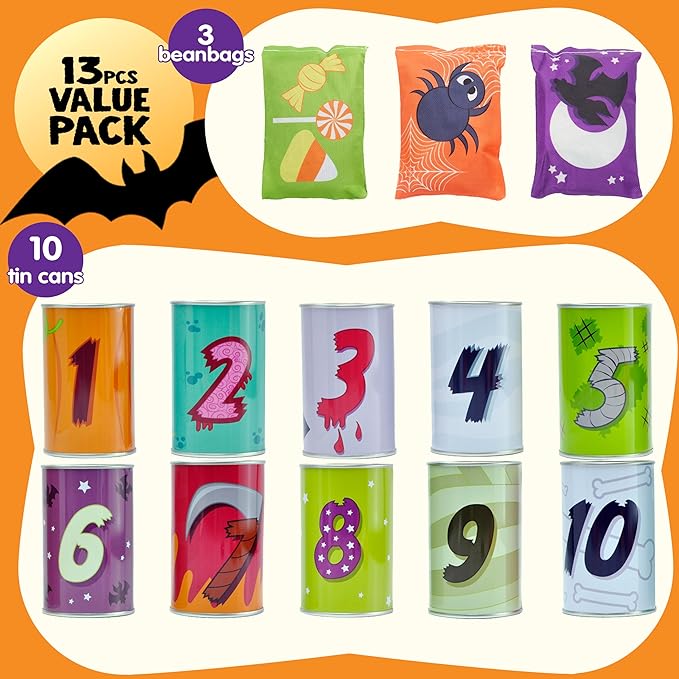 JOYIN 13 Pcs Halloween Carnival Can Bean Bag Toss Games for Kids & Adults Trick or Treat Decoration, Home Decor Party Favors Supplies, Homeschooling Backyard Game