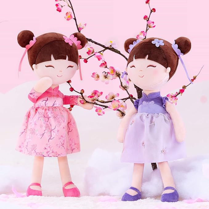 Gloveleya Baby Doll Kids Soft Doll for Kids Plush Toys Chinese Fairy Tale Dolls Toys for Ages 2-4 Peach Fairy