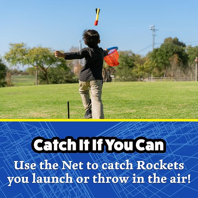 Stomp Rocket Stomp & Catch Rocket Launcher: Outdoor Fun for Kids! Includes 4 Sport Rockets - STEM Toy Blaster with Catching Net, Soars Up to 100 Feet for Boys & Girls, Ages 5 and Up