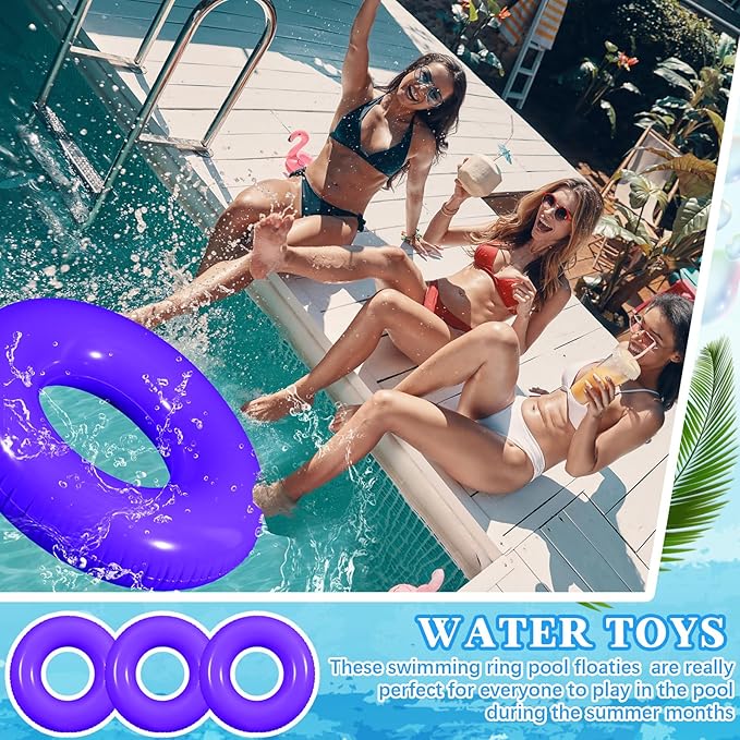 6 Pcs Inflatable Pool Floats 28 Inches Swim Tube Bulk for Adults Swimming Ring Pool Floaties for Beach Party Decorations Women and Men River Lake Summer Vacation Holiday (Light Purple)