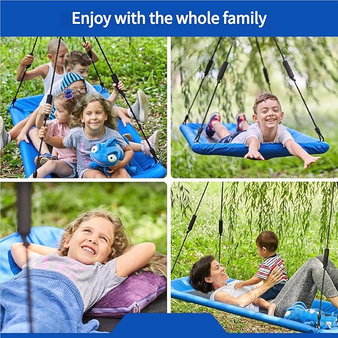 60-Inch Heavy-Duty Rectangle Platform Swing for Backyards - 700lb Capacity Waterproof Outdoor, Kids & Adults Tree Swing (Blue)