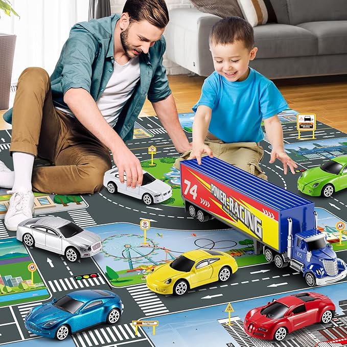 Die Cast Metal Racing Car Toy With Play Mat for 3-6 Year Old Boys and Girls - Christmas Birthday Gift
