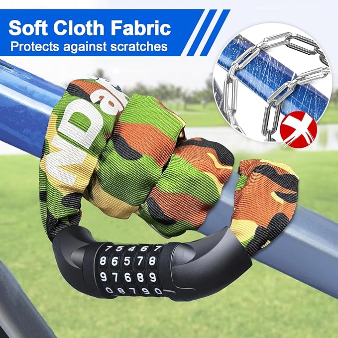 NDakter Bike Chain Lock, 5 Digit Combination Heavy Duty Anti Theft Bicycle Chain Lock,2.62/3.2/4.27/5/6Ft Long Security Resettable Bike Locks for Bike, Bicycle, Scooter, Door, Gate, Fence-4/6mm Thick