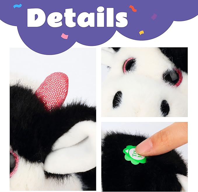 Cuteoy Walking Black Cow Stuffed Animal Speaking Moo Plush Cattle Electric Interactive Animated Plushies Toy for Girls Boys Birthday
