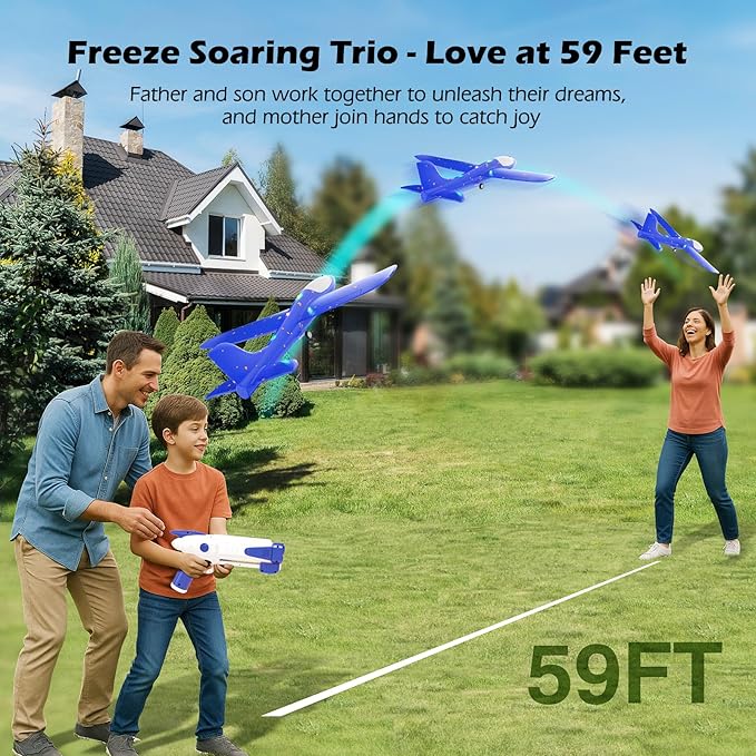 3 Pack Foam Airplane Launcher Toys, Ultra Long Gliding Distance, Kids Flying Toy, Boys Girls Birthday Gifts, Outdoor Sport Party Favor