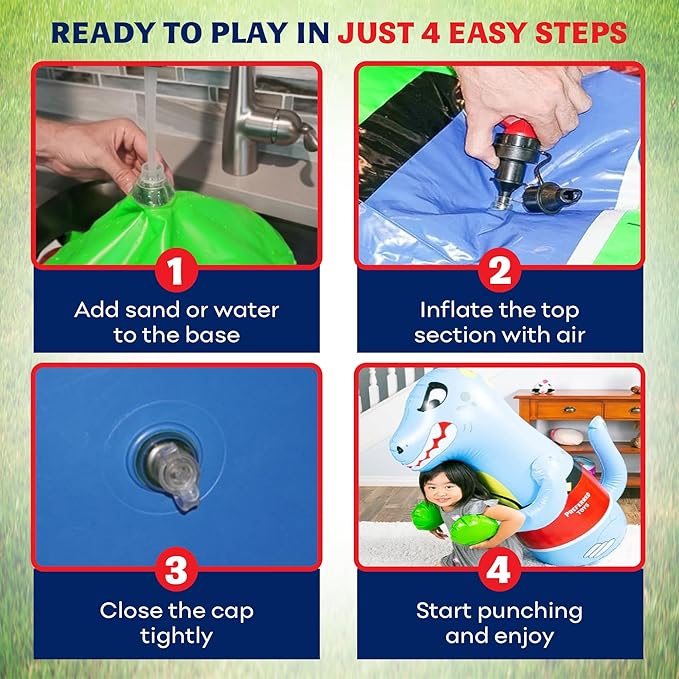 Inflatable Dinosaur Punching Bag for Kids – Bop Bag for Toddlers and Children Ages 3-14 – 47" Blow Up Toy with Bounce-Back Action – Fill Base with Sand or Water