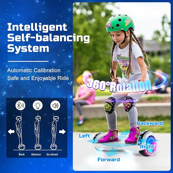 Scooter with Seat Attachment for Kids Adults, 6.5'' 8.5''Balancing Scooter with Bluetooth Speakers & Colorful LED Light with Kart