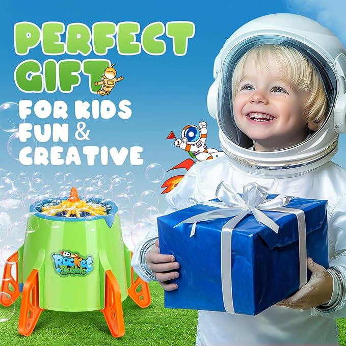 Bubble Machine Rocket with Bubble Solution, Boy Toys Age -3, Automatic Bubble Blower, Bubble Maker for Toddlers Kids Outdoor Indoor, Gifts for 3 4 5 6 7 8 Year Old Boys Girls
