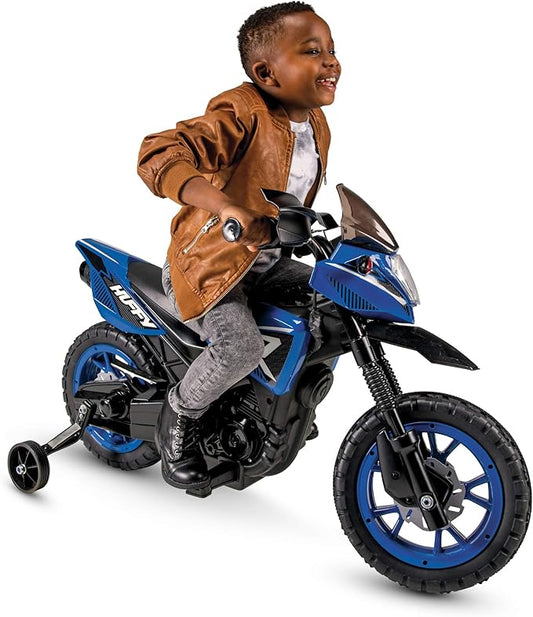 Huffy Ride On Motorcycle for Kids, Ideal for Ages 2-5 Years, 6V Rechargeable Battery, Training Wheels, Realistic Engine Sounds, Max Weight 65lbs, 2 MPH, Blue