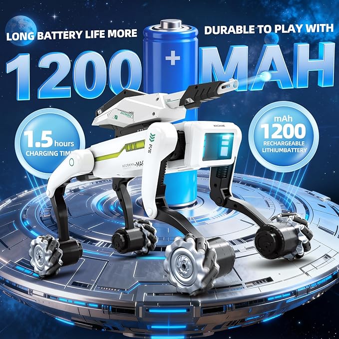 3 in 1 Robot Dog with Wheels Kit, 30+ Bionic Actions, Voice & Remote Control, Programmable Moves, Rechargeable Battery, All-Terrain Stunt Pet Toy for Kids(Removable Claw & Cannon)