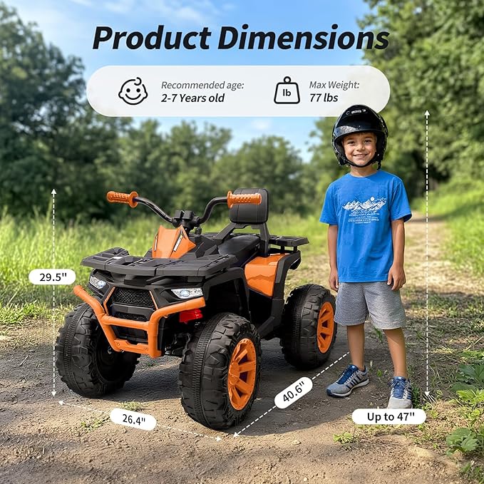 Kids ATV 4 Wheeler, 24V 4WD Electric ATV Ride On Toy for Big Kid with 2-Seater, 4x200W Motor - Orange
