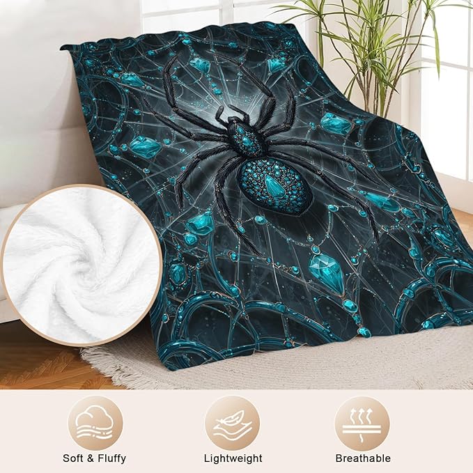 Spider Blanket Halloween Spider Lovers Flannel Blanket Lightweight Cozy Soft Throw Blankets Gift for Women and Men Couch Sofa Bed 60" x 50"