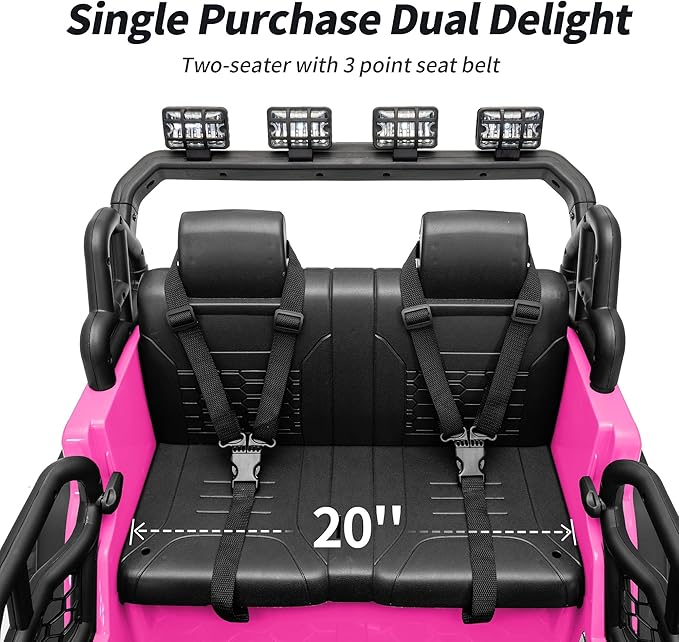 2 Seater Ride on Car Toy, 12V Electric Car for Kids 4-8 with Remote Control, Capacity 110 lb, LED Light - Pink