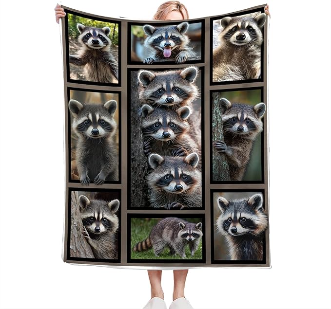 Raccoon Blanket Fleece Soft Warm Plush Raccoon Throw Blanket Lightweight Plush Fuzzy Cozy Wild Animal Blankets for Lover Kids Adult Suitable for Couch Sofa Bed 50"X40"