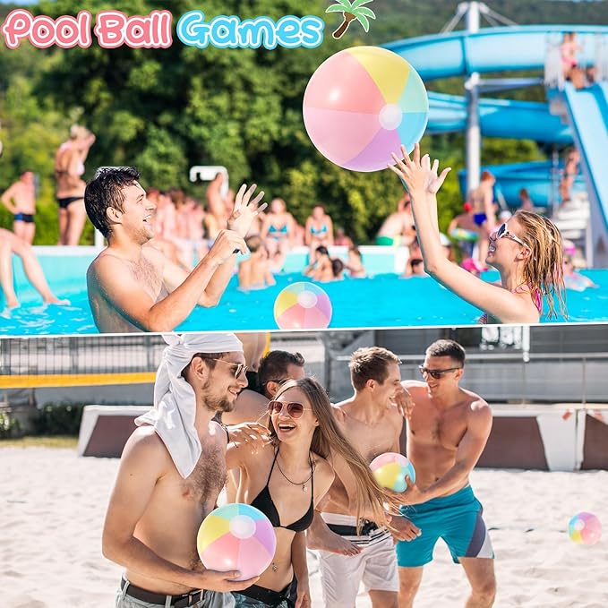 24 Pcs Inflatable Beach Balls Bulk Pastel Color Jumbo Big Macaron Beach Balls for Adults Summer Swimming Pool Water Games Party Favor(24,16,12 Inch)
