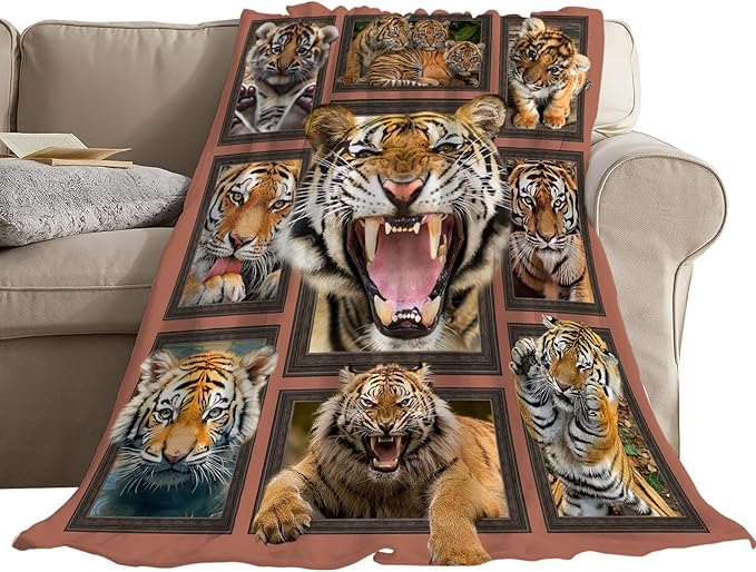Tiger Blanket Fleece Soft Warm Plush Wild Animal Throw Blanket Lightweight Plush Fuzzy Cozy Mexican Tigers Blankets for Lover Kids Adult Suitable for Couch Sofa Bed 60"X50"