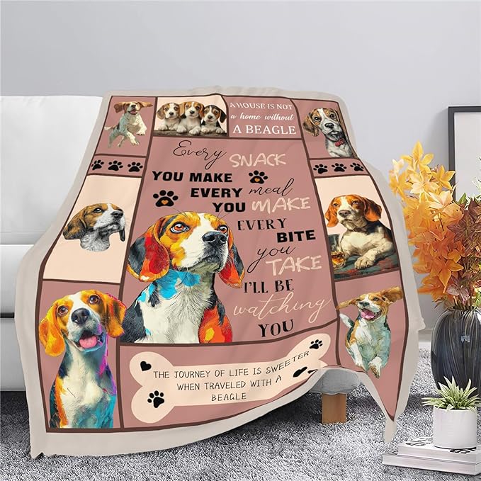 Beagle Throw Blanket Beagle Puppy Stuff Gifts for Dog Lover Kids Girls Boys Adults Women Men Soft Cozy Warm Plush Fluffy Fuzzy Fleece Blanket Decor 50''X60''