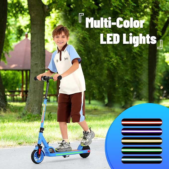 Caroma Electric Scooter for Kids Ages 6-14, 180W/150W Motor & 10 Mph, 85 Mins Ride Time, Adjustable Height & Speed, LED Display & Colorful Lights, Kids Electric Scooter, Best Gifts for Girls and Boy
