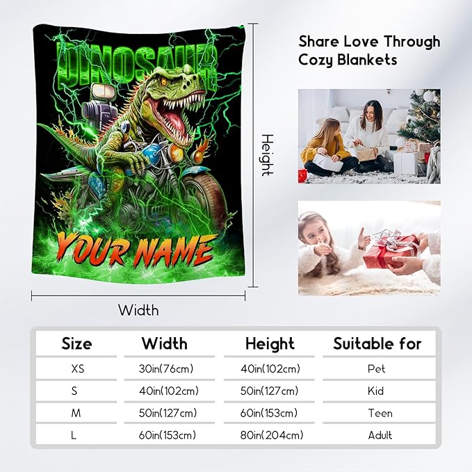 Personalized Kids Blanket Dinosaur Gifts for Boys Toddlers, Soft Plush Cozy Throw for Dinosaur Lovers (4 Sizes)