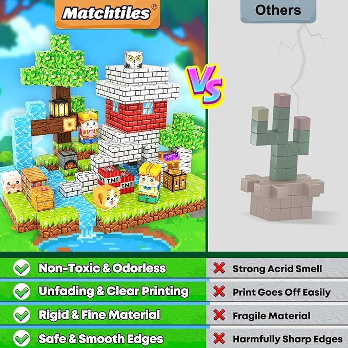 150PCS Magnetic Blocks - Mine Magnet World Building Toys for Kids Ages 5-7 6-8 8-12, STEM Magnetic Building Blocks Kids Sensory Toys Games, Present for 3+ Year Old Boys and Girls