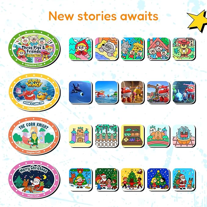 Interactive Story Machine for Kids: Screen-Free Player with 3 Story Books, 120 Stories, 600 Minutes, Bluetooth Speaker, Robot Pet, Educational Toy, Learning, Toddlers Gift